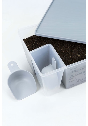 İronika Ölçü Kaşıklı Un Şeker Deterjan Saklama İstifleme Kabı Ölçülü Saklama Kutusu 6.5 Litre Antrasit Antrasit