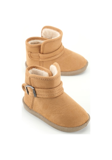 Gezer Kız Çocuk Kışlık Boğazdan Peluşlu Tek Kemer Cırt Cırtlı Ayarlanabilir Pvc Rahat Taban Ev Bahçe Camel