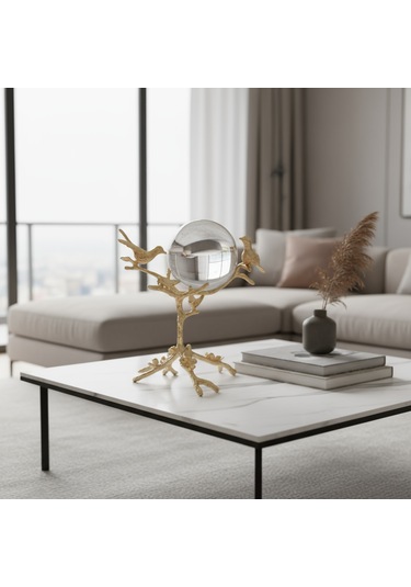 Gold Kuş Figürlü Kristal Küre Dekoratif Obje Kendiniz İçin