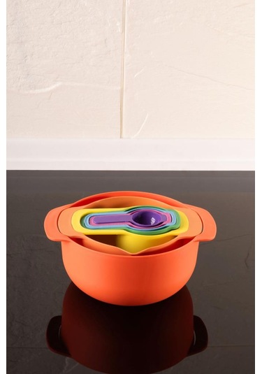 Easy Mix 7 Parça Mini Karıştırma Kabı Seti - Ölçü Kaşığı Seti Turuncu Turuncu