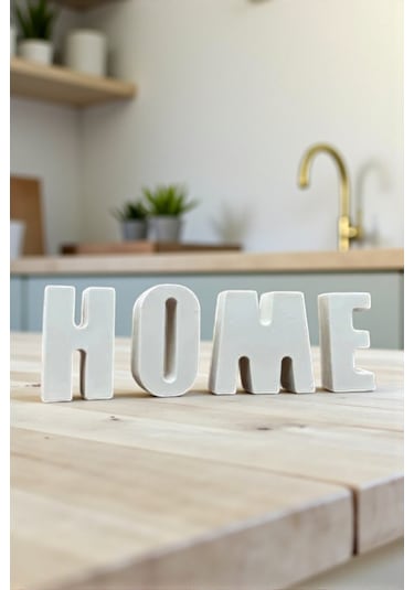 Dekoratif Minimal Beton Home Yazısı Biblo Beyaz