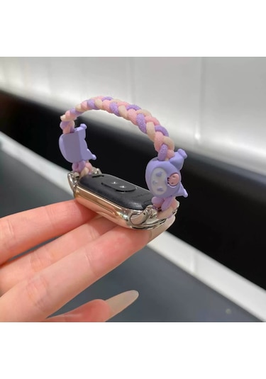 Xiaomi Mi Band 9 Uyumlu Sevimli Karikatür Örgü Kuromi Bilezik Kayış Mor
