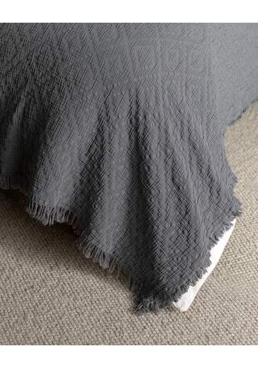 Madame Coco Vue King Size %100 Pamuk Yatak Örtüsü - Lüks Koleksiyon - Koyu Gri Gri