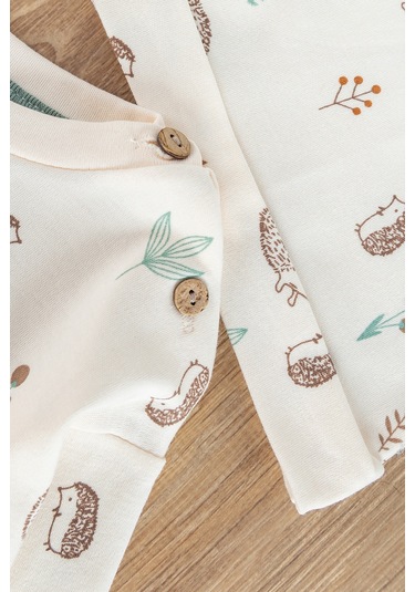 Figürlü 3'lü Şapkalı Unisex Bebek Takımı Su Yeşili