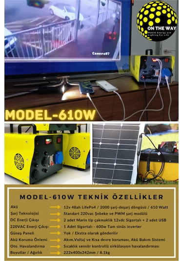 610w Taşınabilir Güç İstasyonu Lifepo4 Bataryalı Solar Jeneratör