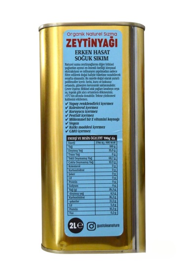 Gustolea Nature Organik Bebek Soğuk Sıkım Naturel Sızma Zeytinyağı 2 L