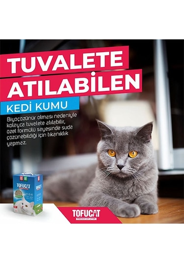 Tofucat Tuvalete Atılabilen Koku Hapsedeci Topaklaşan Doğal Tofu Kedi Kumu 2 x 8 L