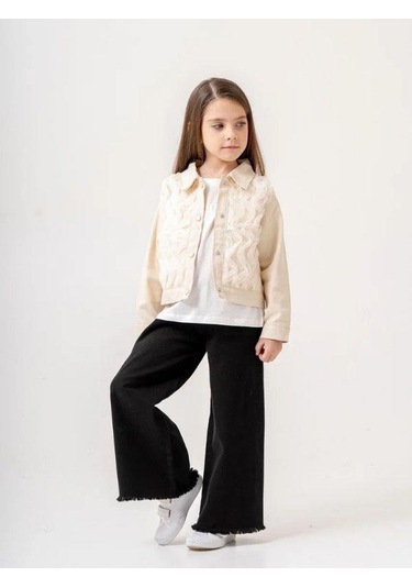 Kız Çocuk İkili T-shirt Ceket Takım-15514 Bej