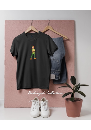 Oversize Peter Pan Art İllustration Tasarımlı Unisex T-shirt Siyah