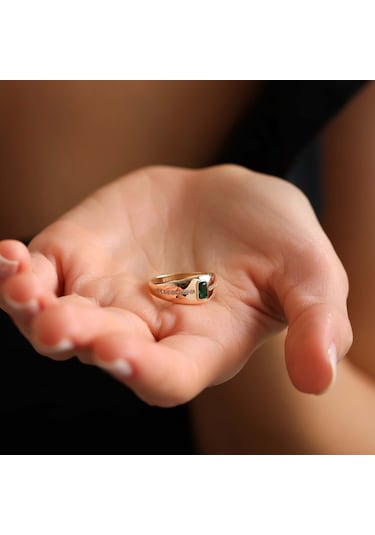 Emerald Taşlı Altın Yüzük T13159 Renkli