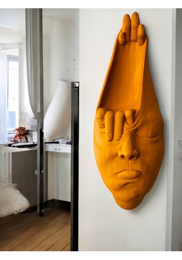 Soyut 3d Yüz Heykeli Modern Duvar Sanatı El Yapımı Dekoratif Mask 48x18 Cm Heykel Duvar Dekoru