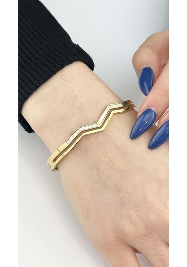 Sedefli, Paslanmaz Çelik Bileklik 146, Altın Renk Altın