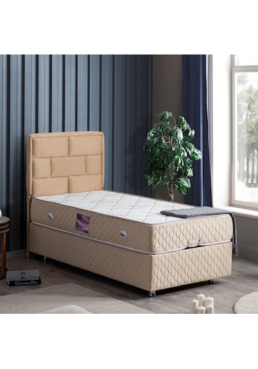 Setaymobilya Diego Tek Kişilik Bej Baza + Başlık + Deluxe Ortopedik Yatak