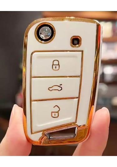 Seat Leon Fr Ibiza Arona Tarraco Lüks Nano Anahtar Koruma Kılıfı Beyaz Gold Altın Renk