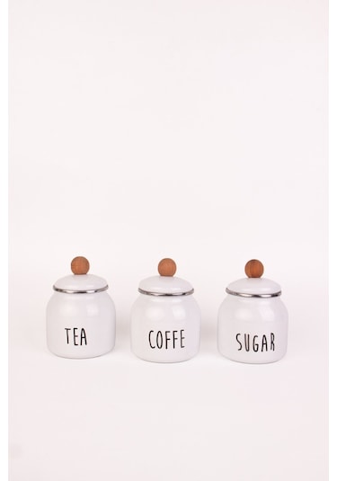 Motto Tea Coffee Sugar 3lü Emaye Baharatlık Seti Bej