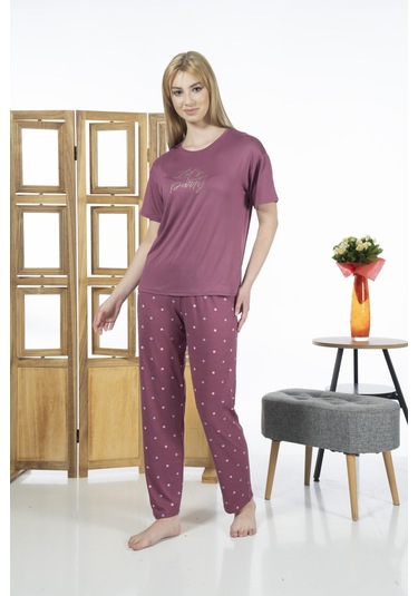 Estiva 24137 Kadın Kısa Kol Puantiyeli Pijama Takım 001