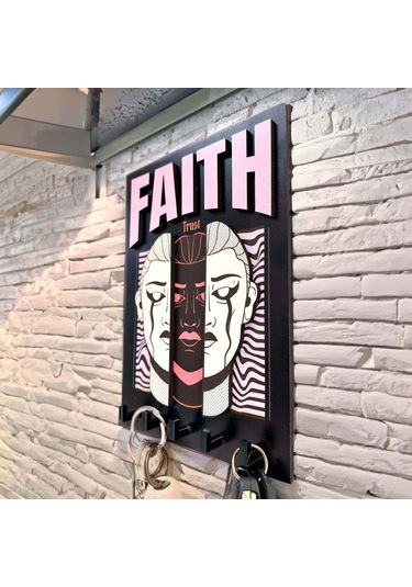 Cajuart Urban Sokak Stili Tasarım Faith İnanç Duvar Askısı Anahtarlık Dekor