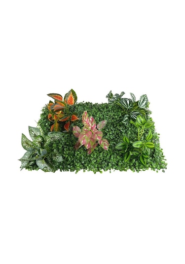 Yapay Çiçek Duvar Kaplama Panel Şimşir 40x60 5Demet Yeşil Bitki D