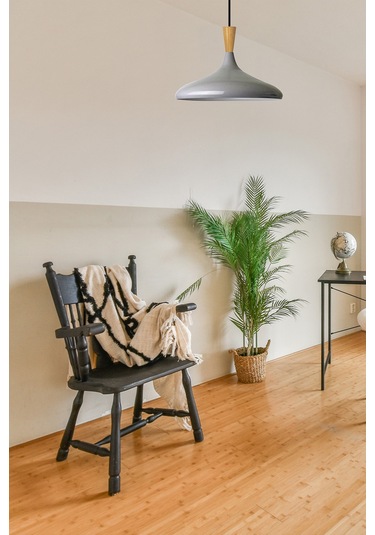 Champion Gri Ahşap Huni Tekli Avize Sarkıt Salon Mutfak Cafe Butik Lamba Aydınlatma Avizeler Gri