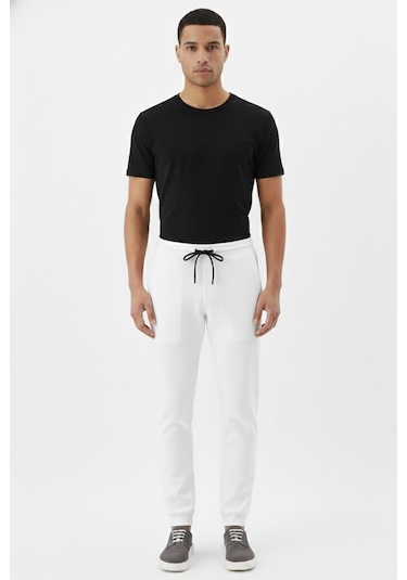 Sabri Özel Giotelli Ekru Normal Kesim Regular Fit Pamuklu Örme Jogger Pantolon