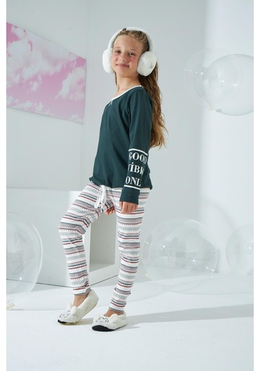 Kız Çocuk Uzun Kol Taytlı Yeşil Pijama Takımı C8t5n8o0 001