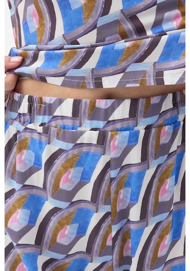 Amarelle Liberty Desenli Viskon Gömlek Şort Pijama Takımı Mor