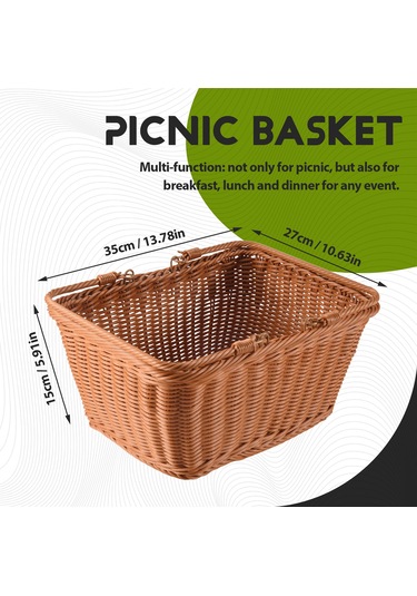 Xiaaokeji Dayanıklı Yapay Rattan El Yapımı Taşınabilir Piknik Sepeti Rattan Kahverengi