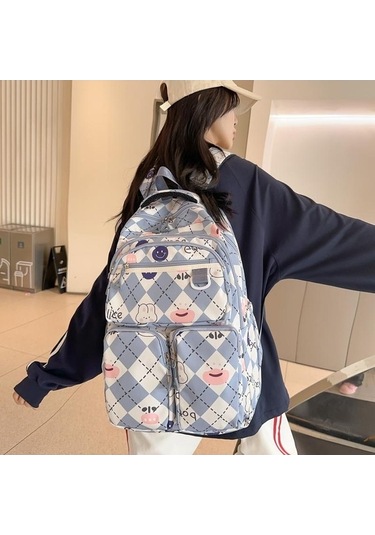 Dancemonkey Sırt Sırt Seyahat Öğrenci Mavi Kapasiteli Kadın Çantası Çantası Büyük Baskı Wh Mavi