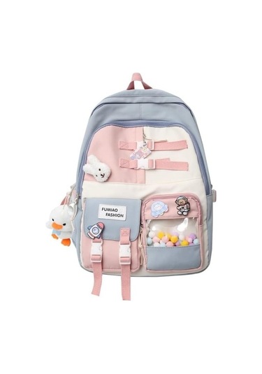 Yucama Sırt Çantası Omuz Çantası Ortaokul Öğrenci Okul Çantası Çok Bölmeli Büyük Kapasiteli Sırt Çantası - Blue Kırmızı - Gri