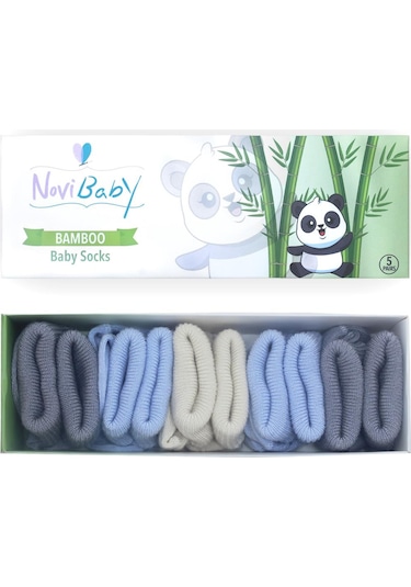 Novibaby 5'li Bambu Yenidoğan Bebek Çorabı I Rainy I 0-6 ay "Karışık Renkli"
