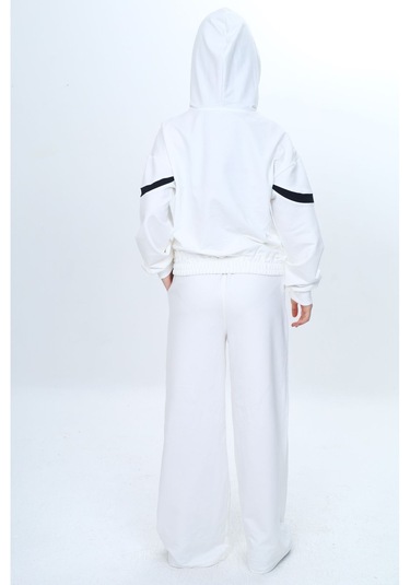 Kız Çocuk %100 Pamuk Garnili Kapüşonlu Fermuarlı Oversize Alt&üst Trend Eşofman Takımı-315-eşt-0003 Ekru