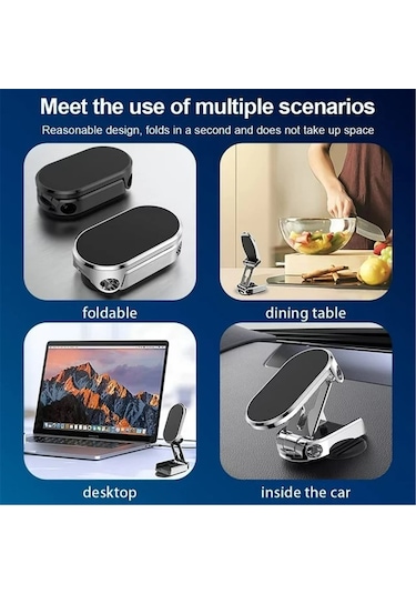 Yaozixa Siyah Magnetik Araç Telefon Tutucu, 360 Derece Ayarlanabilir, Katlanabilir, Sağlam Tutma, Ev/araç/ofis Kullanıma Uygun, 2 Demir Levha Ve 1 Adet Ek Zımba İle GÜMÜŞ