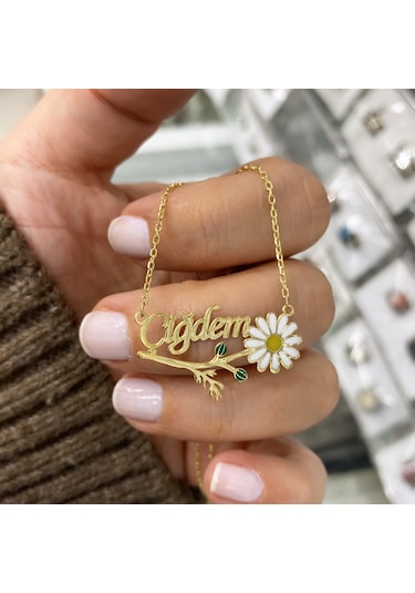 Gümüş İsimli Mineli Papatya Kolye Gold