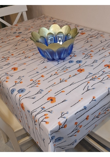 Kumaş Dokulu Tabanı Silikonlu Yıkanabilir Silinebilir Ütülenebilir Kaymaz Dekoratif Masa Örtüsü Brs020 Beyaz