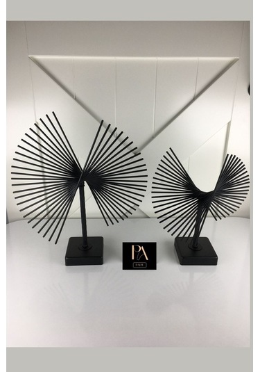 Ganzhoushop Siyah Salon Ve Ofis Dekorasyonu İçin Metal Obje Biblo Aksesuar 2'li Set, Şık Ve Modern Tasarım