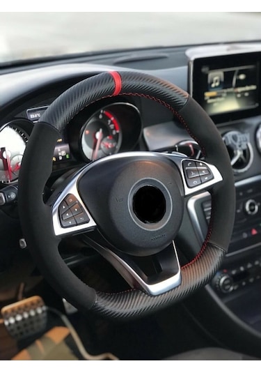 Opel Astra H Alkantra-Karbon Kırmızı Yüzüklü Direksiyon Kılıf (510525479)