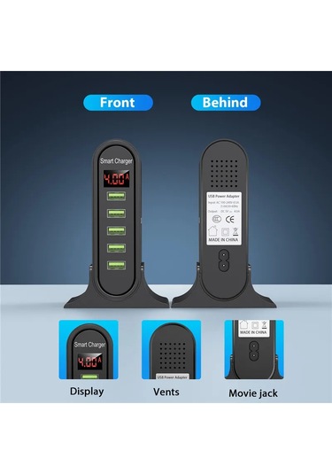Uslıon 5 Port Usb Şarj Aleti Hub Çoklu Usb Şarj İstasyonu Dock Masaüstü Duvar Us Balck