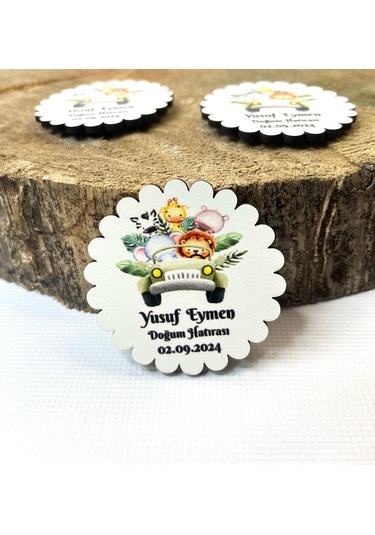 Mr. Home Safari Konseptli Uv Baskılı Doğum Hatırası Ahşap Magnet