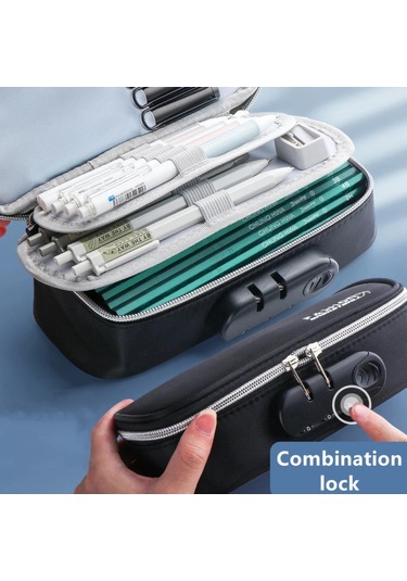 Yeni Büyük Kapasiteli Şifreli Kilit Kalem Kutusu Kalem Çantası Çok Renkli