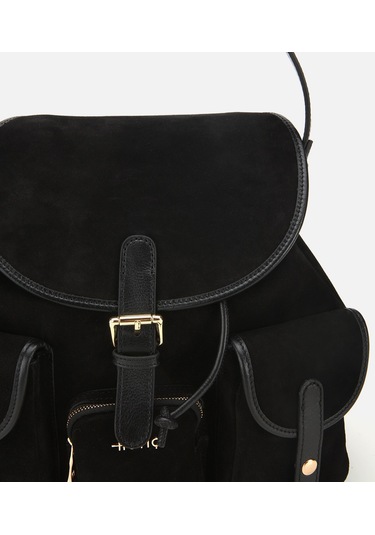 Hotiç Kadın Süet Deri Siyah Cepli Tokalı Sırt Çantası 03cah316410a100 03cah316410a100 Siyah