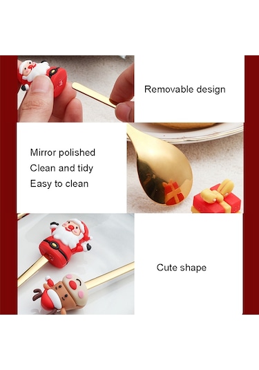 Sones 6 Adet / Paket Noel Karikatür Bebek Paslanmaz Çelik Sofra Takımı, Stil: D Gümüş Kaşık + Kırmızı Kutu