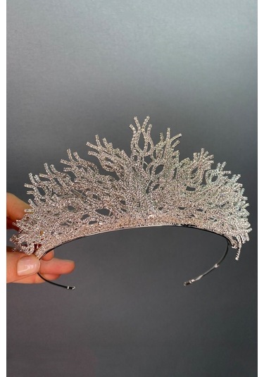 FdayAksesuar Gümüş Janis Orta Boy Zirkon Gelin Tacı FRDY31571
