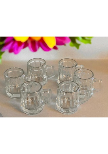 6 Lı Kulplu Shot Cam Bardak, Çap: 4 Cm Yükseklik: 5 Cm, 35 Ml Şeffaf