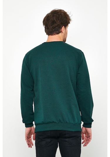 MMetalic Erkek Koyu Yeşil Basic Bisiklet Yaka Sweatshirt