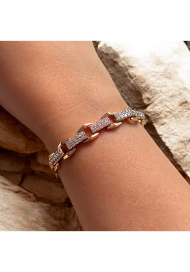 Kırmızı Sanat Evi Juping Beşli Gold Taşlı Şık Klipsli Çelik Bileklik