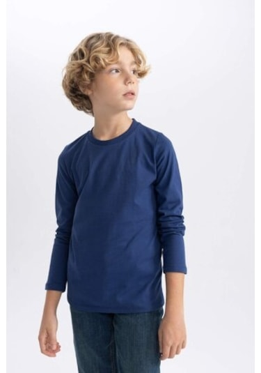 DeFacto Erkek Çocuk Bisiklet Yaka Basic Düz Uzun Kollu Tişört B7771A8NSNV131 Lacivert