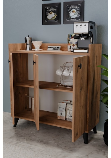 Milan Kahve Köşesi Mutfak Dolabı Çok Amaçlı Kiler Erzak Dolabı Çam