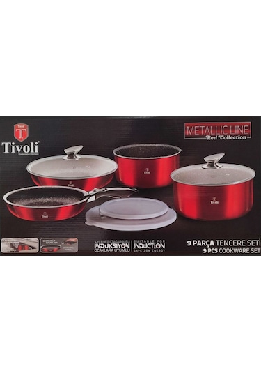 Tivoli Metallic Line İndüksiyon Kırmızı 9 Parça Tencere Takımı