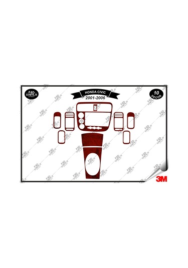 Honda Civic Es Manuel 2001- 2006 Torpido Konsol Trim Göğüs Maun Kaplama Set 10 Parça Maun