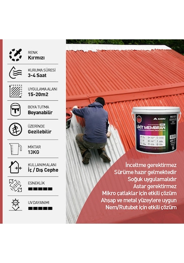 Alkoru 10 Adet 13 Kg Kırmızı Likit Membran Avantaj Paket